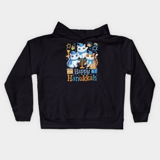 Happy Hanukkah Three Cute British Longhair Cats Menorah Kids Hoodie